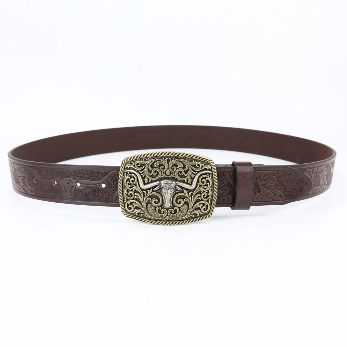 Jules™ | Unisex Western Denim Leather Belt – Large Plate Buckle