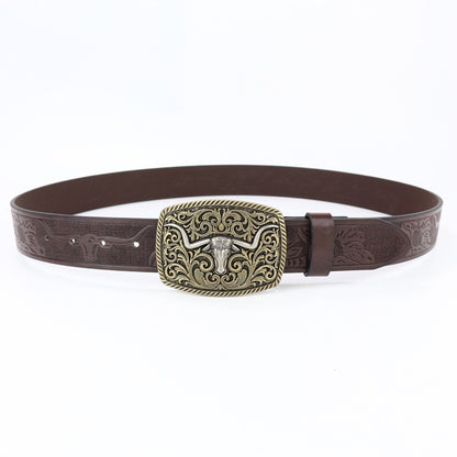 Jules™ | Unisex Western Denim Leather Belt – Large Plate Buckle