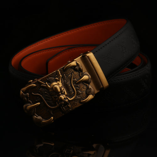 Errol™ | Men’s Dragon Engraved Cowhide Belt – Retro Automatic Buckle