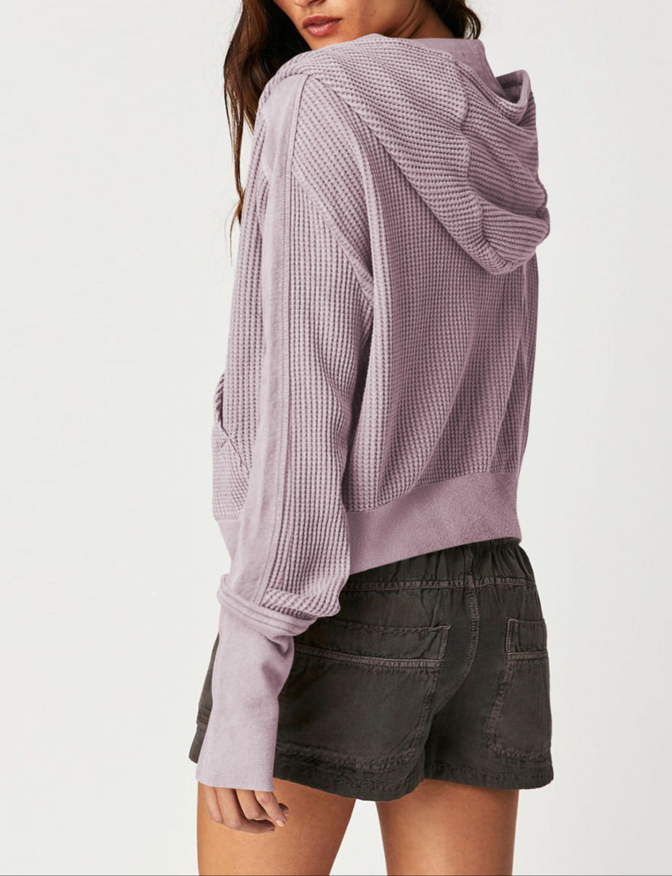 Christina Womens Cropped Zip Hoodie in Waffle Cotton