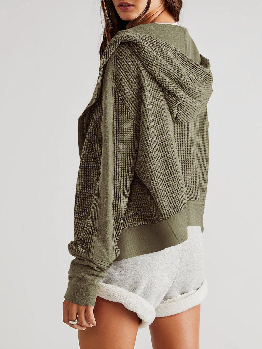 Christina Womens Cropped Zip Hoodie in Waffle Cotton