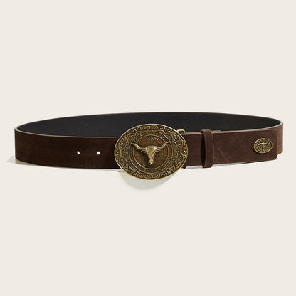 Gideon™ | Men’s Western Cowboy Belt – Bronze Bull Head Buckle