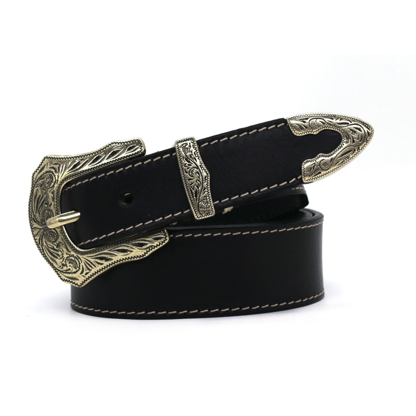 Artxin™ | Men’s Western Carved Cowhide Belt – Brass Buckle