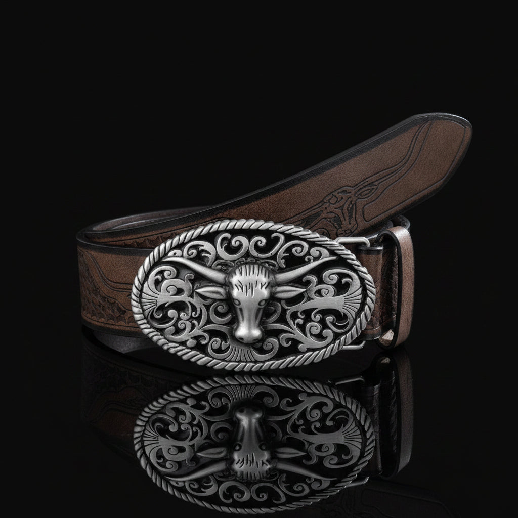 Levin™ | Men’s Western Denim Belt – Large Plate Buckle