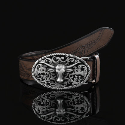 Levin™ | Men’s Western Denim Belt – Large Plate Buckle
