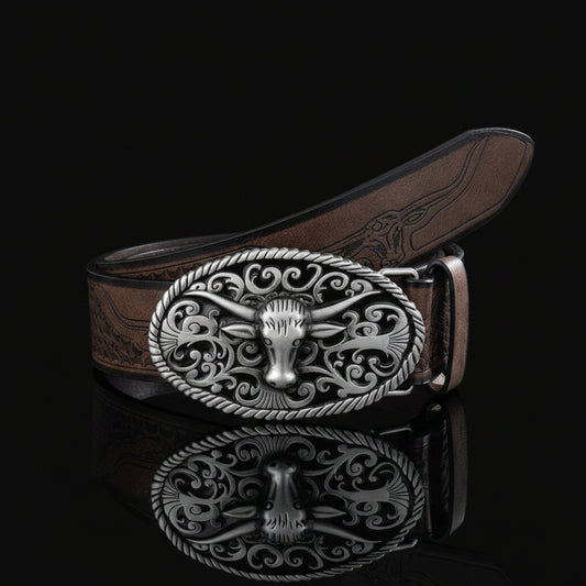 Levin™ | Men’s Western Denim Belt – Large Plate Buckle