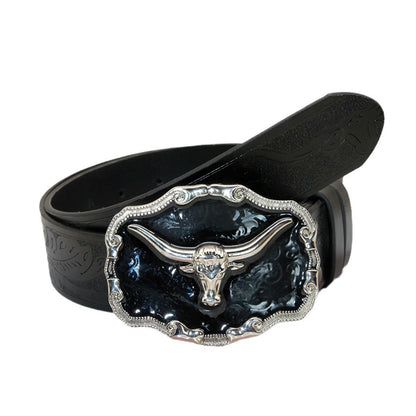 Halbert™ | Men’s Western Cowboy PU Belt – Cow Head Buckle