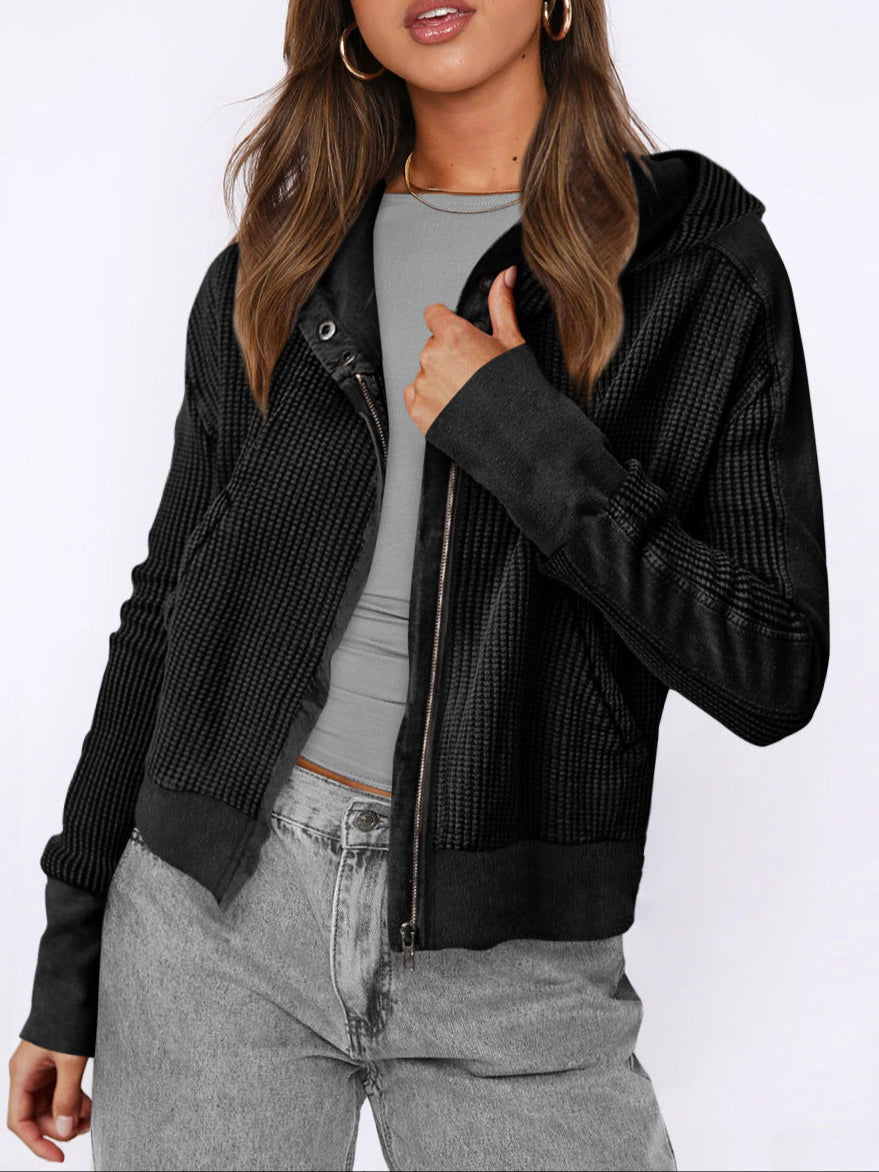 Christina Womens Cropped Zip Hoodie in Waffle Cotton