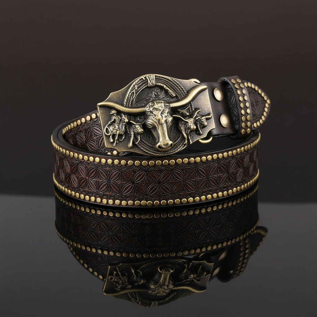 Anders™ | Vintage Western Studded Denim Leather Belt for Men