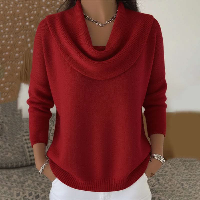 Natalie Womens Cowl Neck Knit Sweater in Soft Cotton in Red