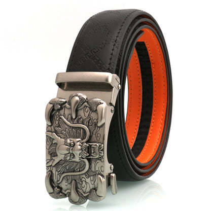 Errol™ | Men’s Dragon Engraved Cowhide Belt – Retro Automatic Buckle