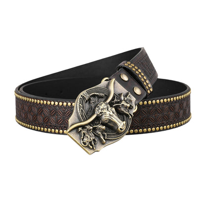 Larkin™ | Unisex Western Cowboy Belt – Bull Head Buckle