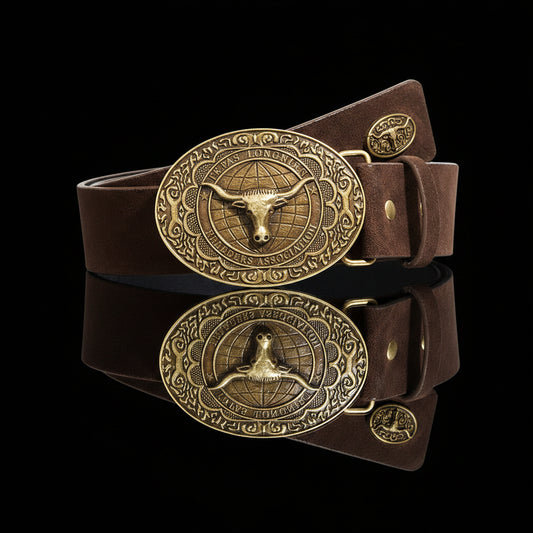 Gideon™ | Men’s Western Cowboy Belt – Bronze Bull Head Buckle
