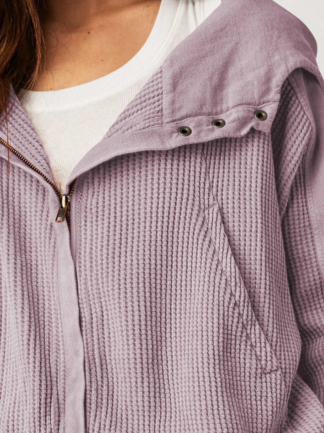 Christina Womens Cropped Zip Hoodie in Waffle Cotton