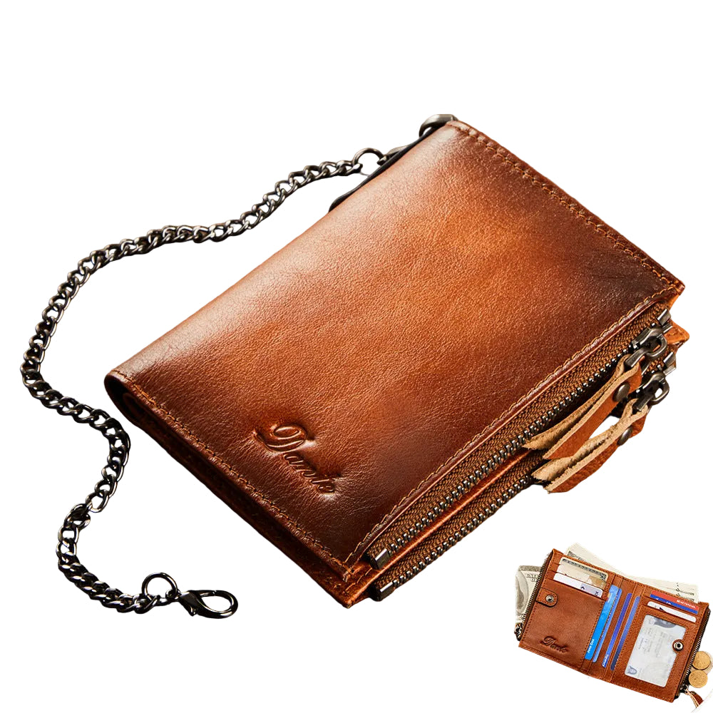 Mark™ | RFID Cowhide Leather Chain Wallet With Zipper