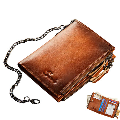 Mark™ | RFID Cowhide Leather Chain Wallet With Zipper