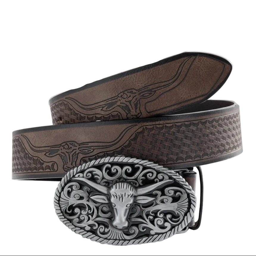 Levin™ | Men’s Western Denim Belt – Large Plate Buckle