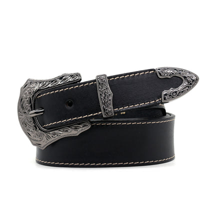 Artxin™ | Men’s Western Carved Cowhide Belt – Brass Buckle