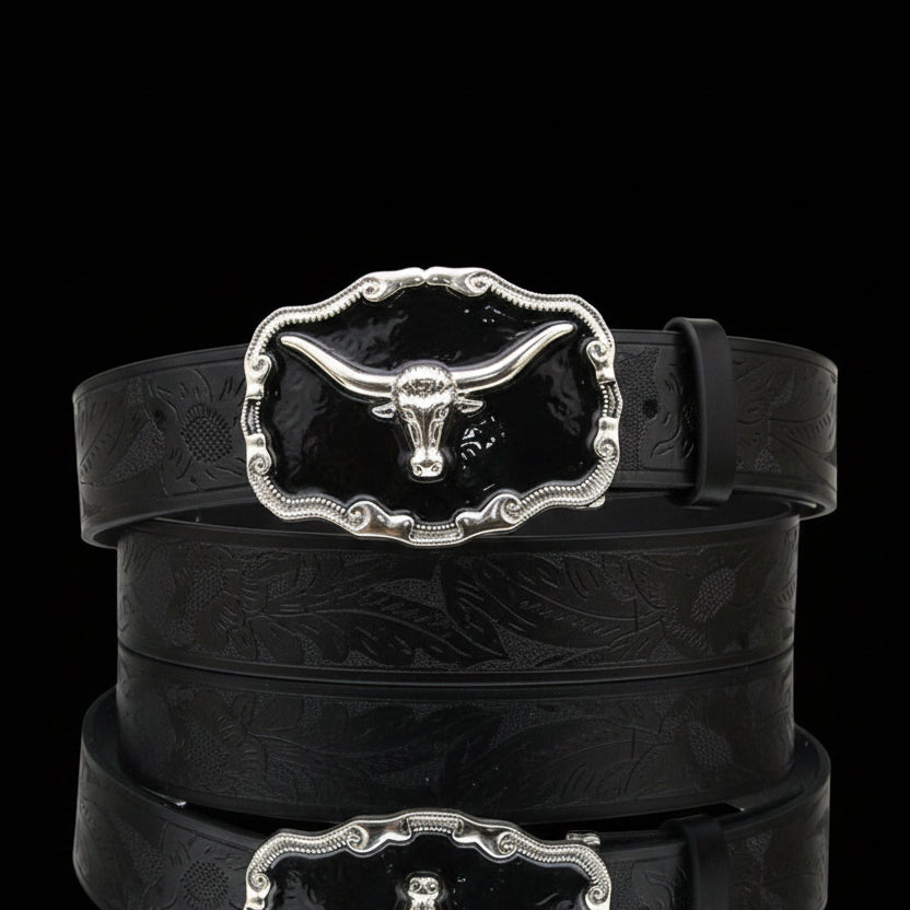 Halbert™ | Men’s Western Cowboy PU Belt – Cow Head Buckle
