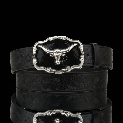 Halbert™ | Men’s Western Cowboy PU Belt – Cow Head Buckle