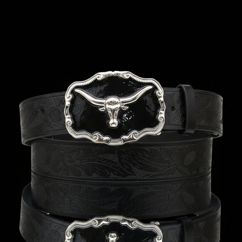 Halbert™ | Men’s Western Cowboy PU Belt – Cow Head Buckle