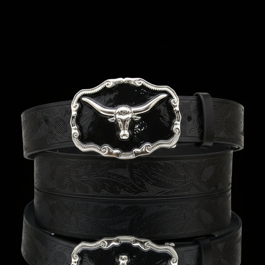 Halbert™ | Men’s Western Cowboy PU Belt – Cow Head Buckle