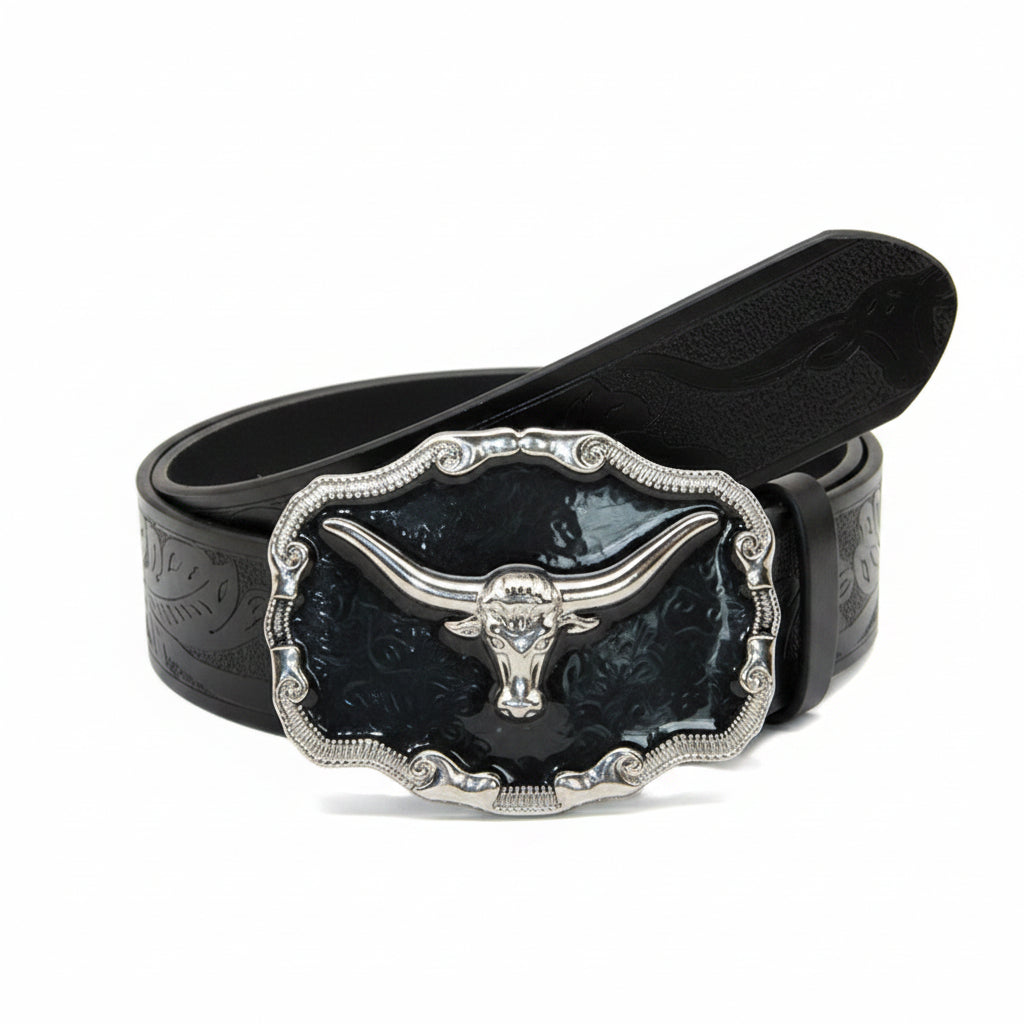 Halbert™ | Men’s Western Cowboy PU Belt – Cow Head Buckle