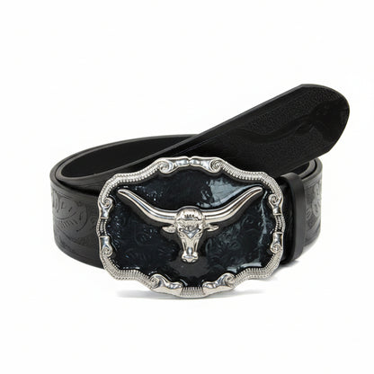 Halbert™ | Men’s Western Cowboy PU Belt – Cow Head Buckle