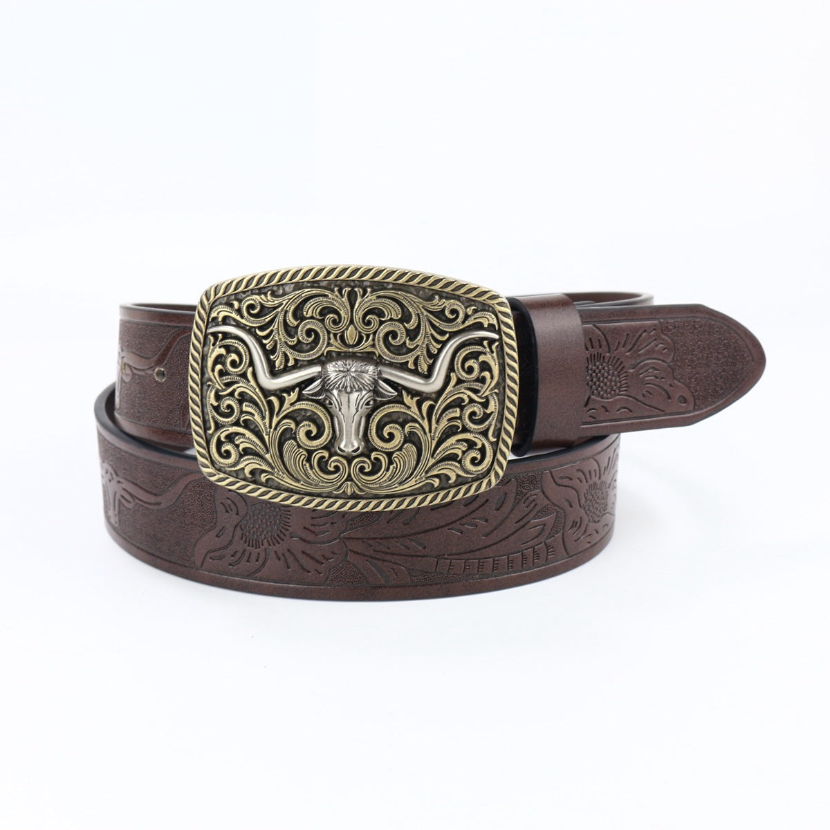 Jules™ | Unisex Western Denim Leather Belt – Large Plate Buckle