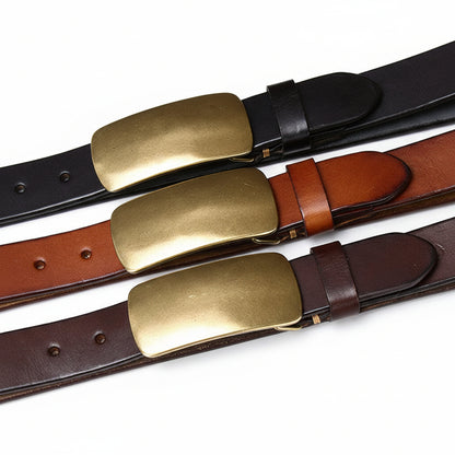 Denzel™ | Men’s 3.3CM Genuine Cowhide Leather Belt – Retro Plate Buckle