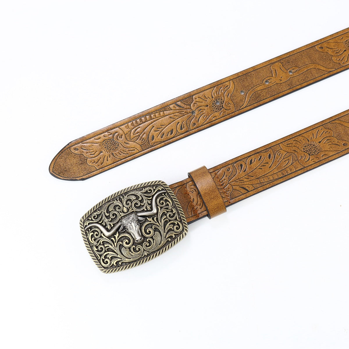 Jules™ | Unisex Western Denim Leather Belt – Large Plate Buckle