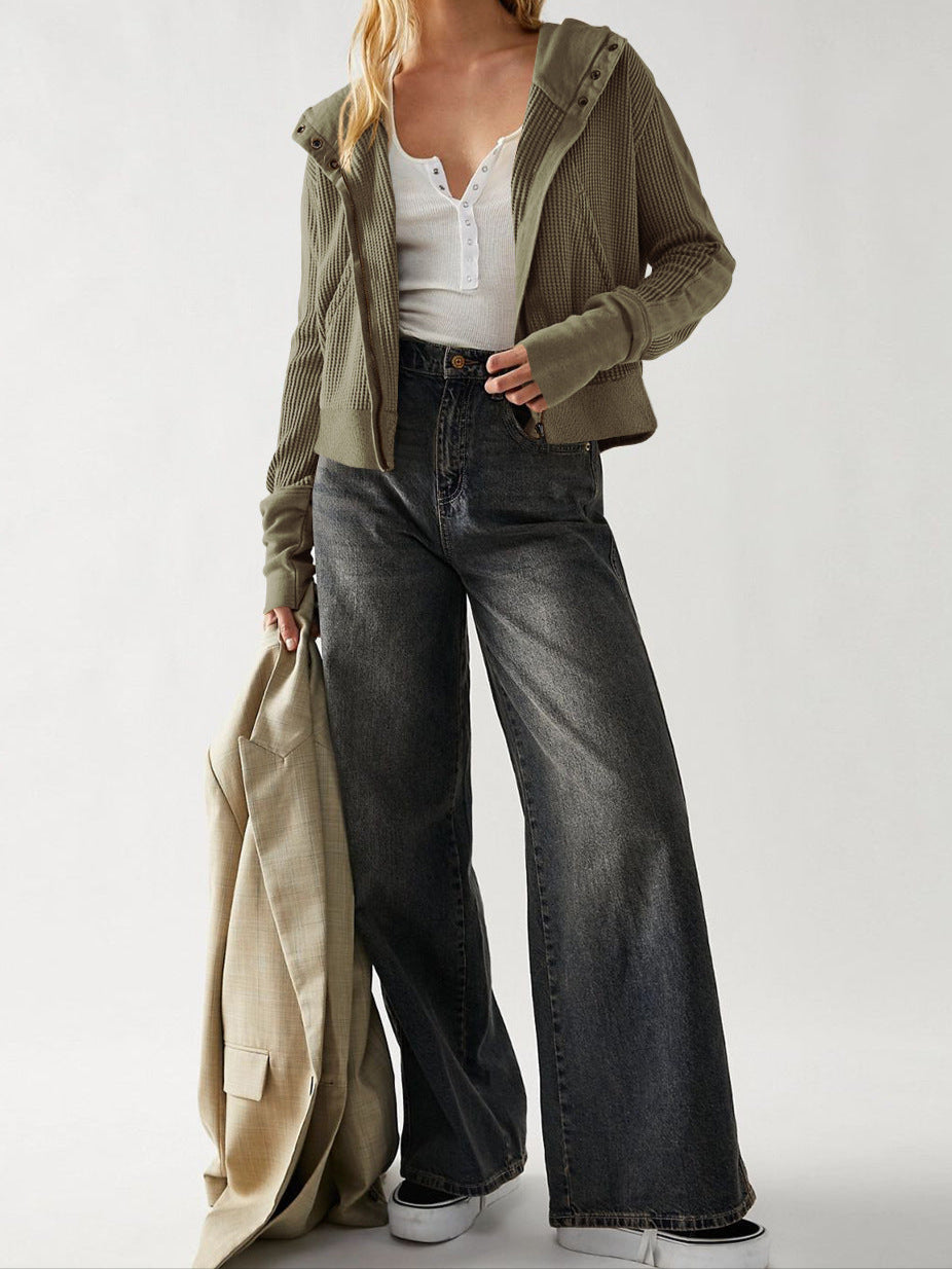 Christina Womens Cropped Zip Hoodie in Waffle Cotton