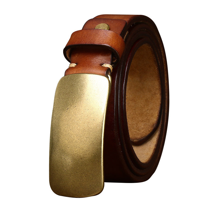 Denzel™ | Men’s 3.3CM Genuine Cowhide Leather Belt – Retro Plate Buckle