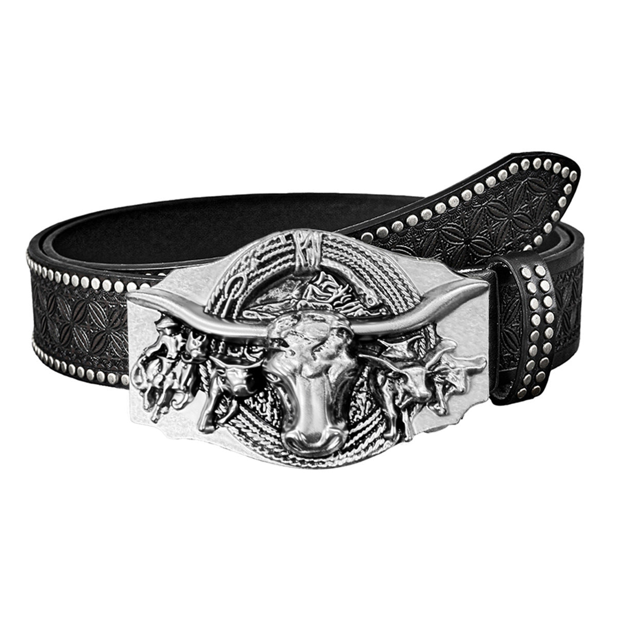 Larkin™ | Unisex Western Cowboy Belt – Bull Head Buckle