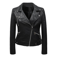 Brianna | Womens Quilted Leather Biker Jacket with Asymmetric Zip | Snap Lapels, Lined | Black, Beige, Red and More S-XL