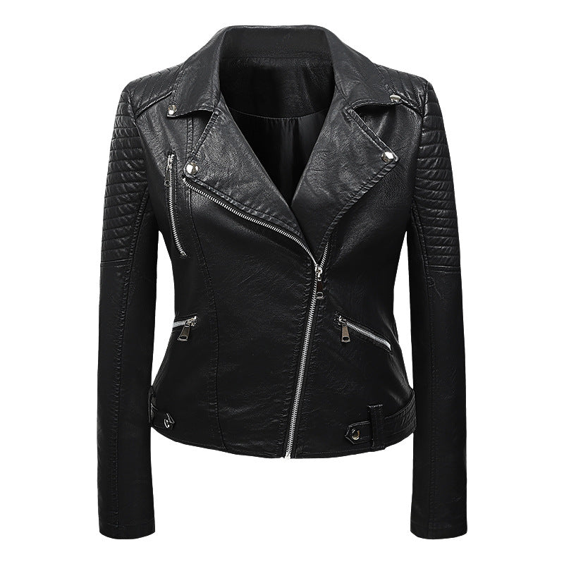 Brianna Womens Quilted Leather Biker Jacket with Asymmetric Zip in Black