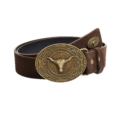 Gideon™ | Men’s Western Cowboy Belt – Bronze Bull Head Buckle