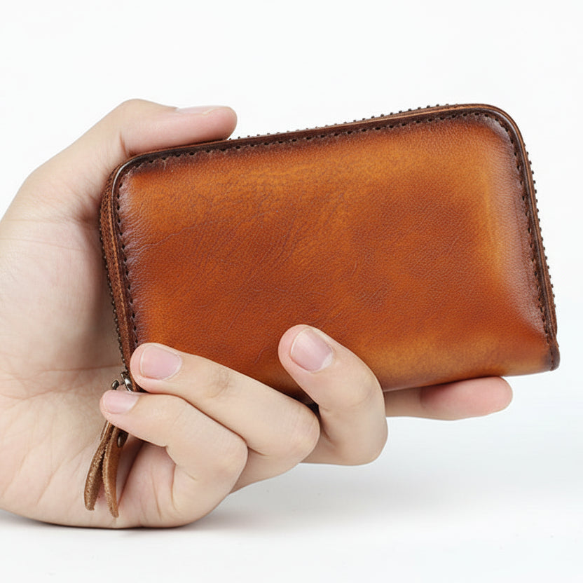Pete™ | Genuine Leather Zipper Mini Card Holder Wallet