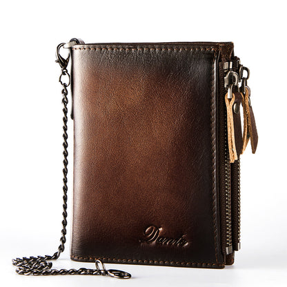 Mark™ | RFID Cowhide Leather Chain Wallet With Zipper