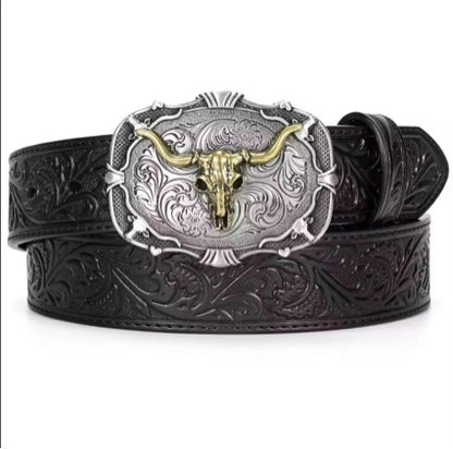 Virgil™ | Men’s Western Cowboy Leather Belt – Cow Head Buckle