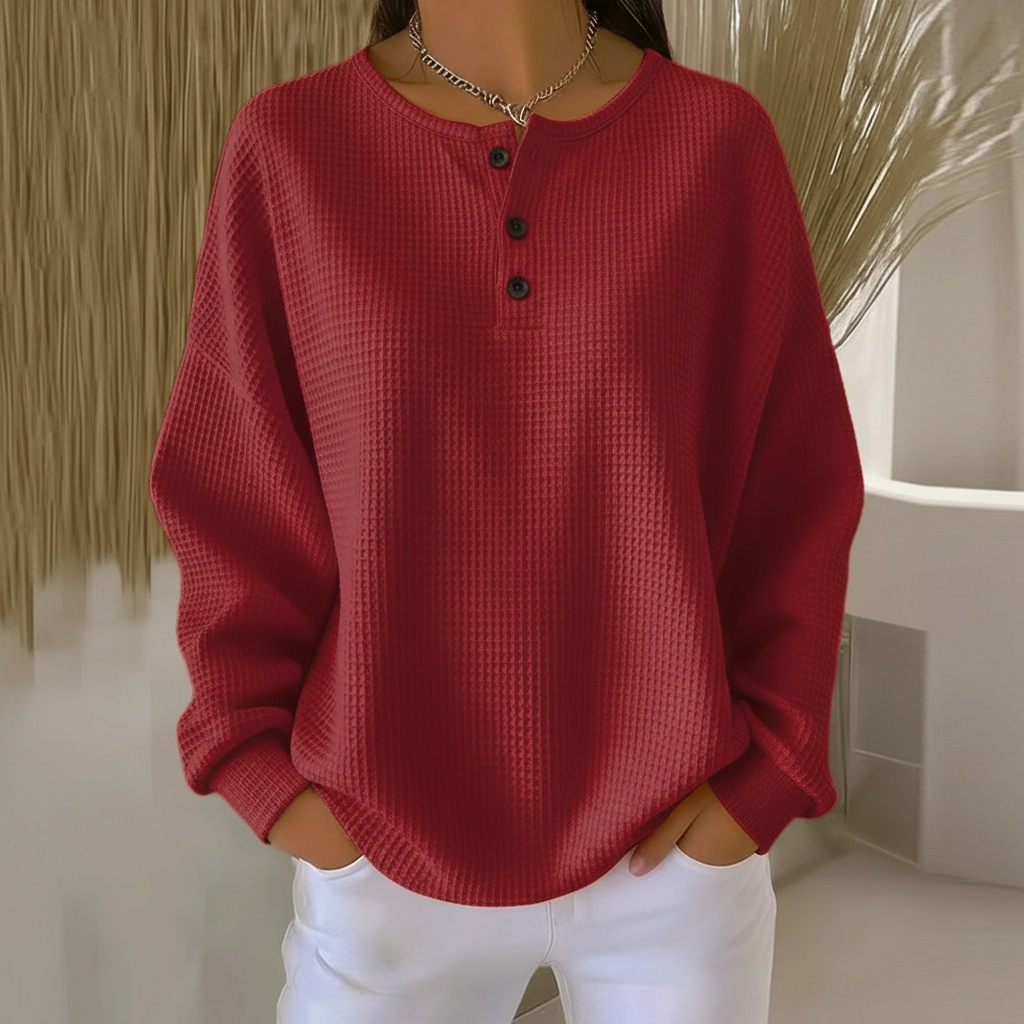 Women's Waffle-Knit Sweater, Relaxed Fit | Subtle Textured Pattern, Everyday Layer | 4 Colorways | S–5XL