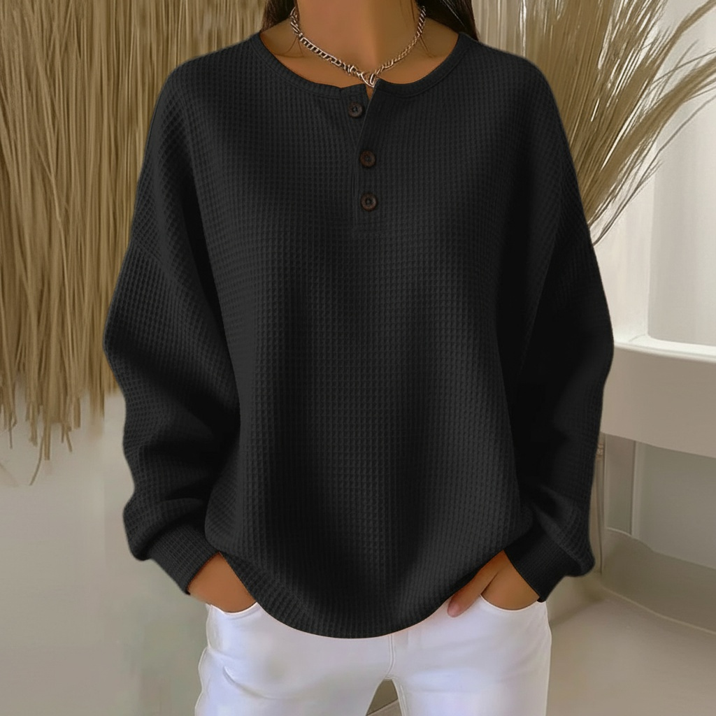 Women's Waffle-Knit Sweater, Relaxed Fit | Subtle Textured Pattern, Everyday Layer | 4 Colorways | S–5XL
