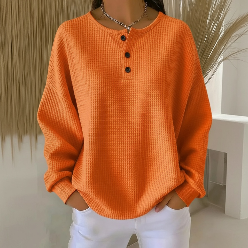 Women's Waffle-Knit Sweater, Relaxed Fit | Subtle Textured Pattern, Everyday Layer | 4 Colorways | S–5XL