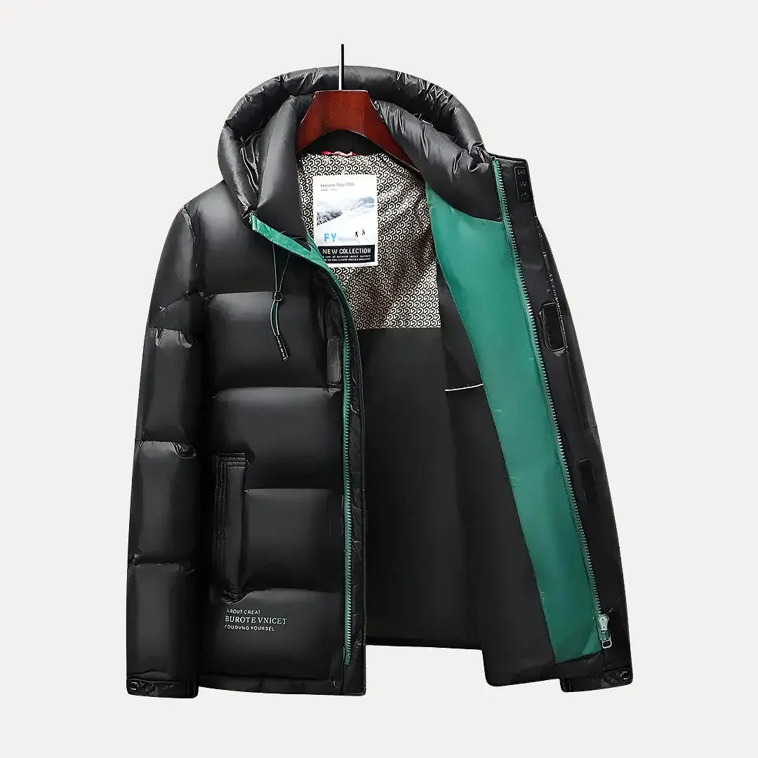 Rhett Mens Lightweight Down Puffer Jacket with Hood in Black