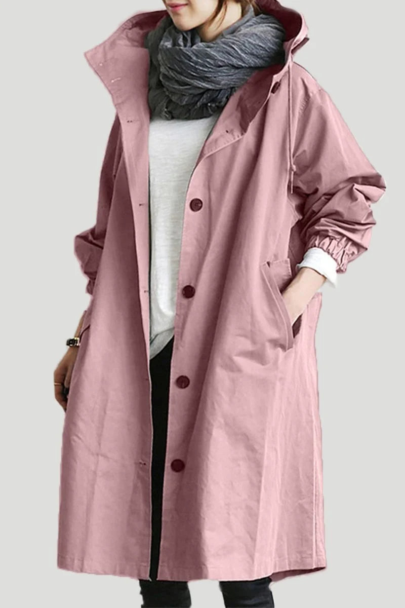 Brittany Womens Oversized Hooded Trench Coat in Pink