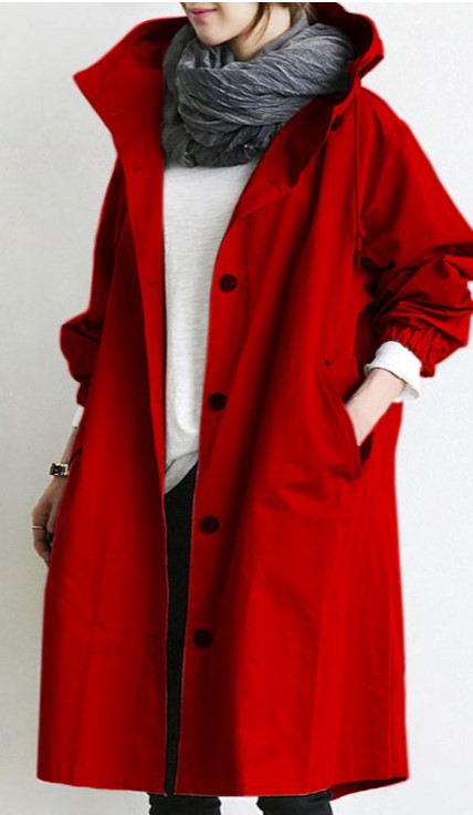 Brittany Womens Oversized Hooded Trench Coat in Red