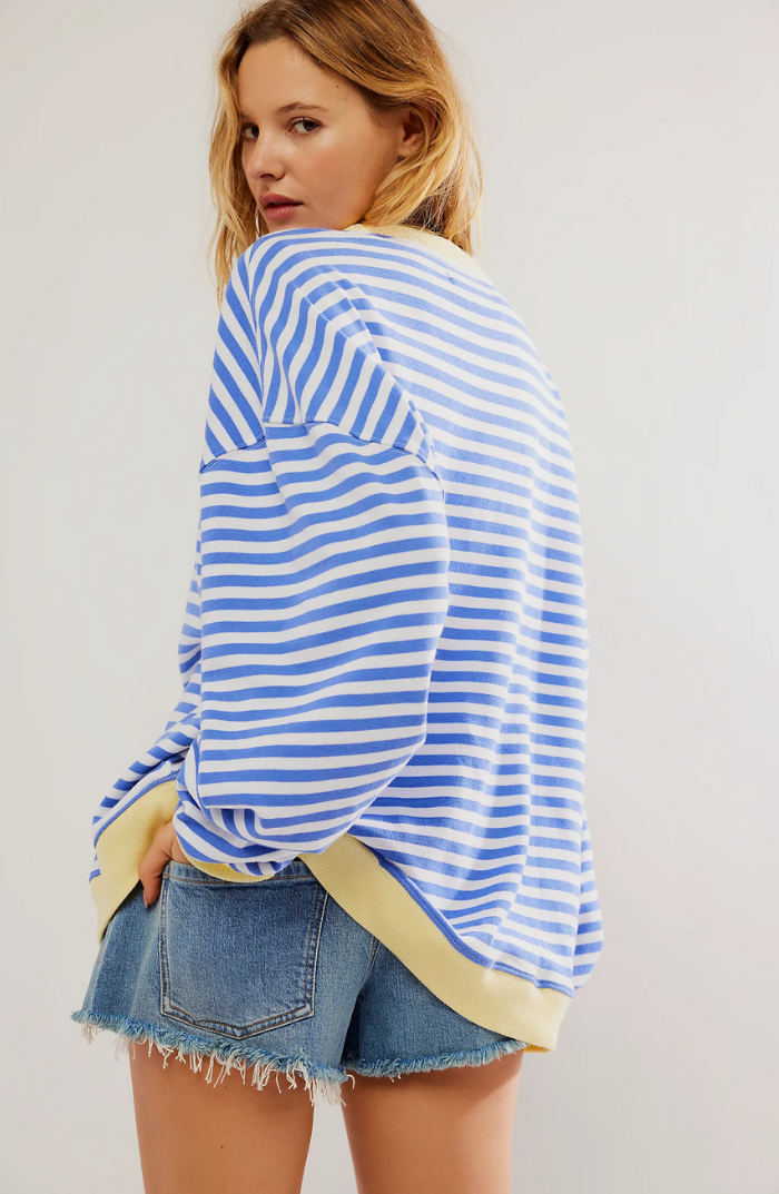 Heather Womens Oversized Striped Sweatshirt with Neon Trim