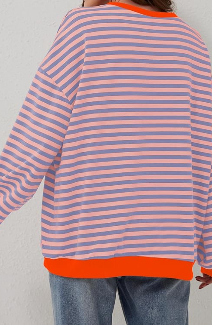 Heather Womens Oversized Striped Sweatshirt with Neon Trim