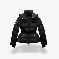 Amy | Womens Belted Puffer Jacket with Hood | Quilted Design, Zippered Pockets, Adjustable Waist | Black XS-2XL
