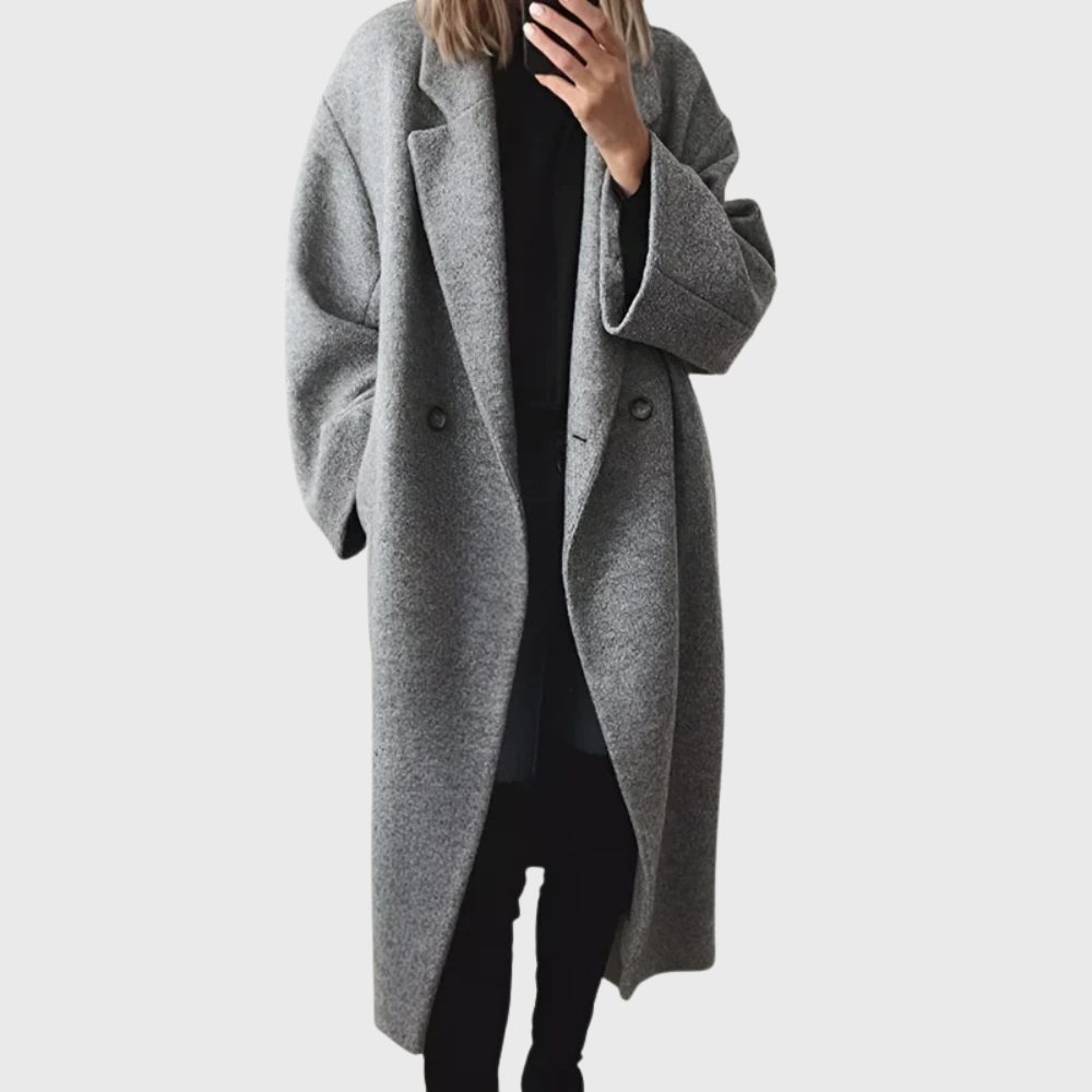 Women's Cosy Longline Overcoat, Elongating Cut | Soft-Touch Drape, Tailored Layering Fit | Grey, Brown or Blue | S–3XL
